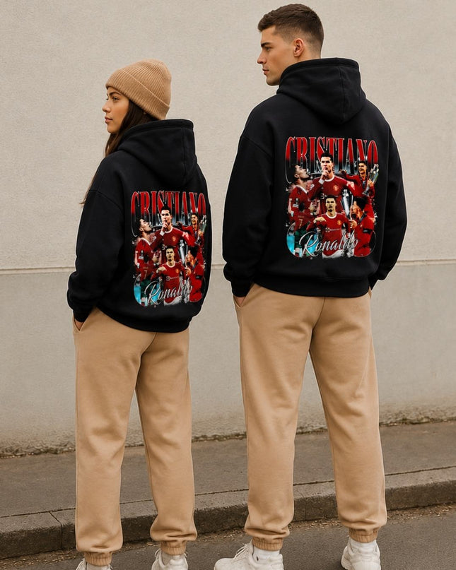 Cristiano Ronaldo #7 Manchester United Red Teal Vintage Bootleg Collage Adult Fan Hoodie