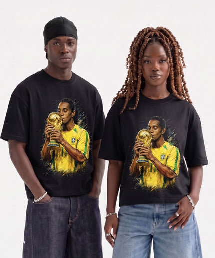 T-shirt unisexe pour fans - Ronaldinho #11 Brésil Coupe du Monde Baiser du Trophée