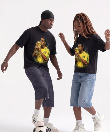T-shirt unisexe pour fans - Ronaldinho #11 Brésil Coupe du Monde Baiser du Trophée