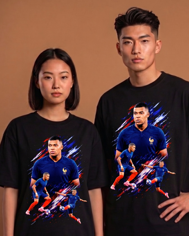 T-shirt Unisexe Fan Kylian Mbappé France Tricolore Explosion Multi-Actions