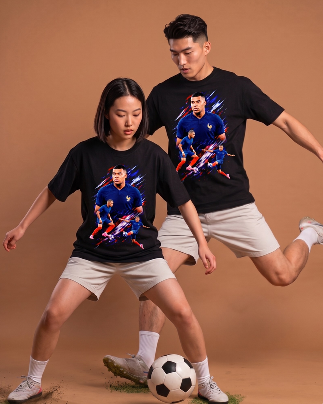 T-shirt Unisexe Fan Kylian Mbappé France Tricolore Explosion Multi-Actions