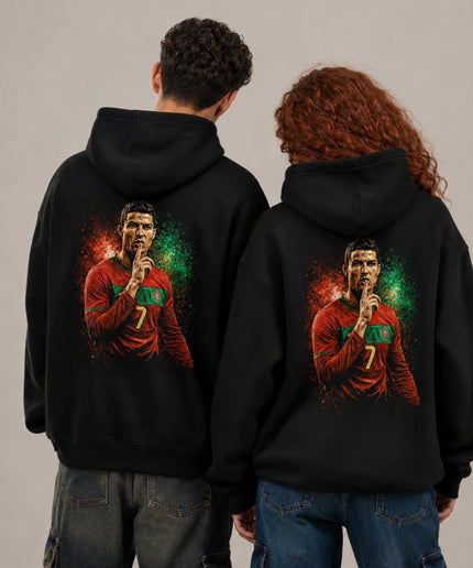 Cristiano Ronaldo #7 Portugal Chut Doigt Lèvres Peinture Éclaboussures Artistique Portrait Adulte Fan Hoodie