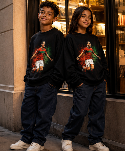 Cristiano Ronaldo Portugal #7 Screaming Celebration Paint Splash Kids Fan Crewneck