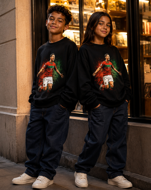 Cristiano Ronaldo Portugal #7 Screaming Celebration Paint Splash Kids Fan Crewneck