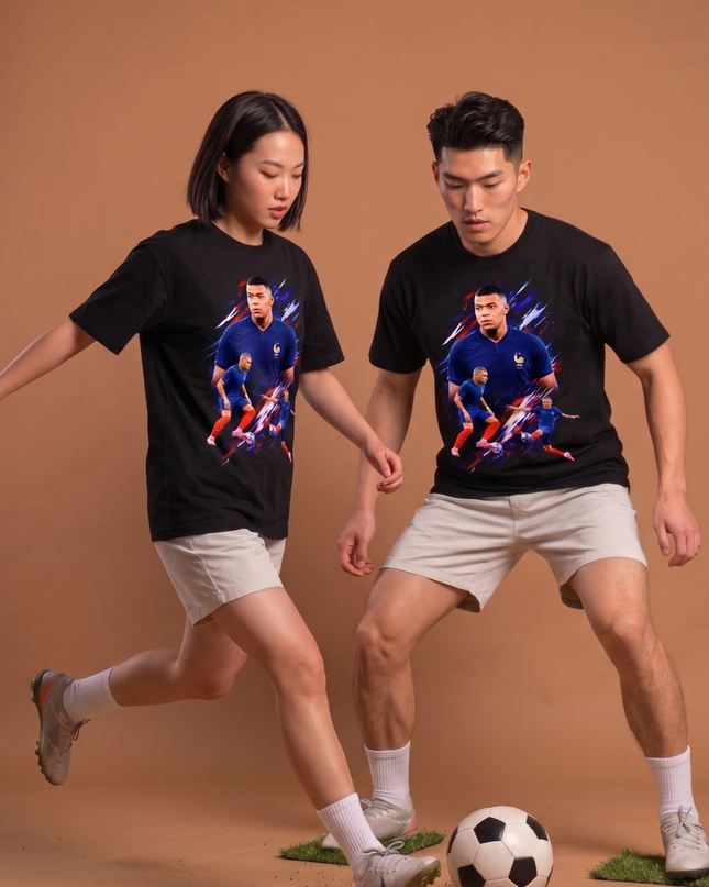 T-shirt Unisexe Fan Kylian Mbappé France Tricolore Explosion Multi-Actions