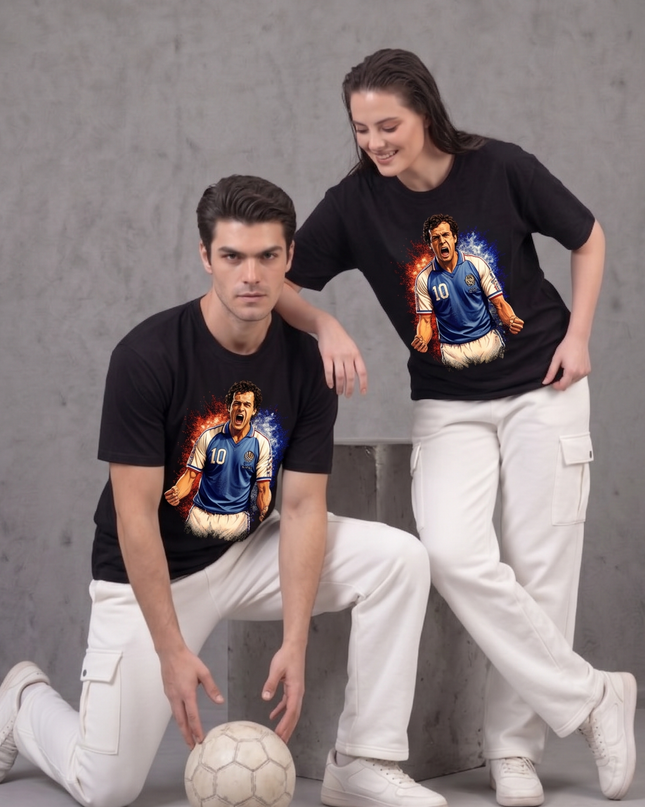 T-shirt unisexe fan Zinedine Zidane #10 France Tricolore Célébration Feu