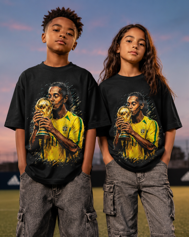 Ronaldinho World Cup Trophy Kiss Kids Fan T-Shirt