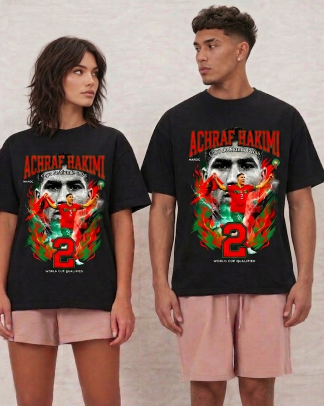 T-shirt Unisexe Fan Achraf Hakimi Maroc #2 Coupe du Monde 2026
