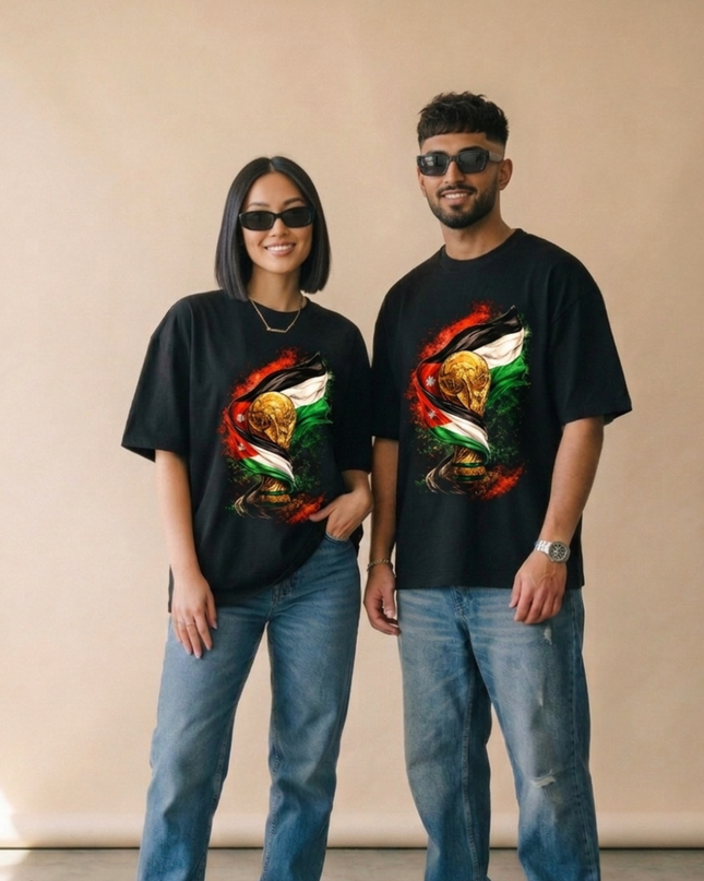 Jordan World Cup Trophy & Flag Fire Unisex Fan T-Shirt