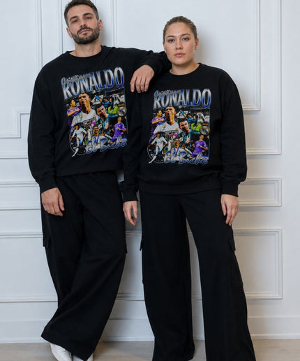 Cristiano Ronaldo Real Madrid El Bicho Purple Blue Bootleg Collage Unisex Fan Crewneck