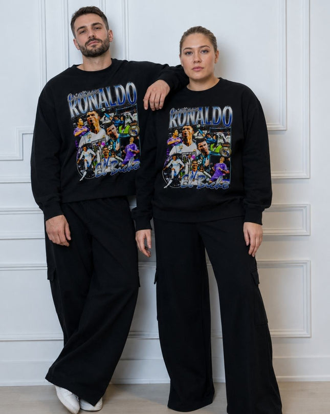 Cristiano Ronaldo Real Madrid El Bicho Purple Blue Bootleg Collage Unisex Fan Crewneck