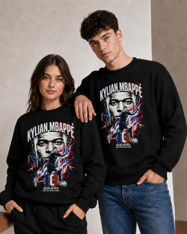 Kylian Mbappé France Qualified Copa do Mundo 2026 Fire Portrait Unisex Fan Crewneck