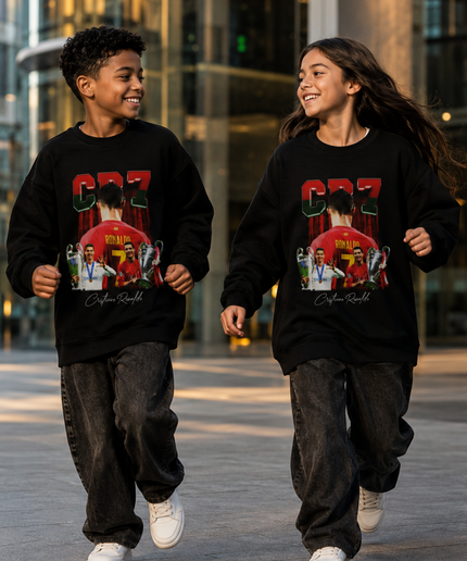 Cristiano Ronaldo CR7 Portugal Trophy Collage Bootleg Kids Fan Crewneck