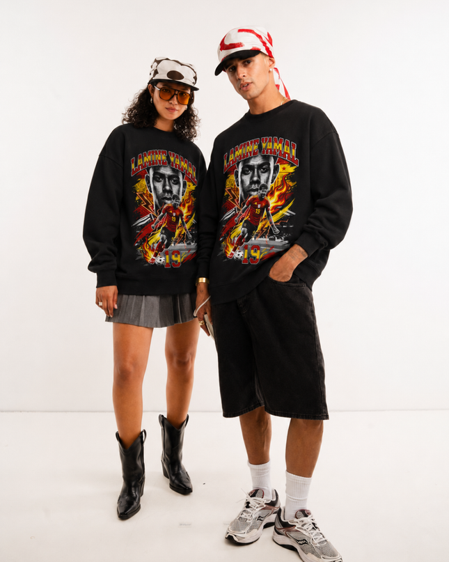 Lamine Yamal Spain Fire Bootleg Retro Collage Unisex Fan Crewneck