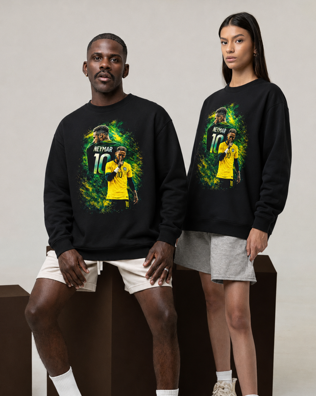 Neymar Jr Brazil Green Gold Smoke Shhh Celebration Unisex Fan Crewneck