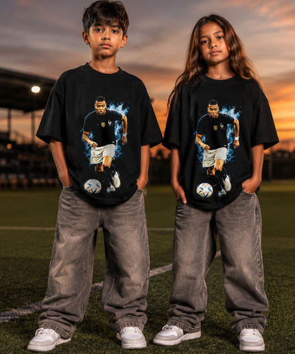 Kylian Mbappé France Blue Lightning Action Kids Fan T-Shirt