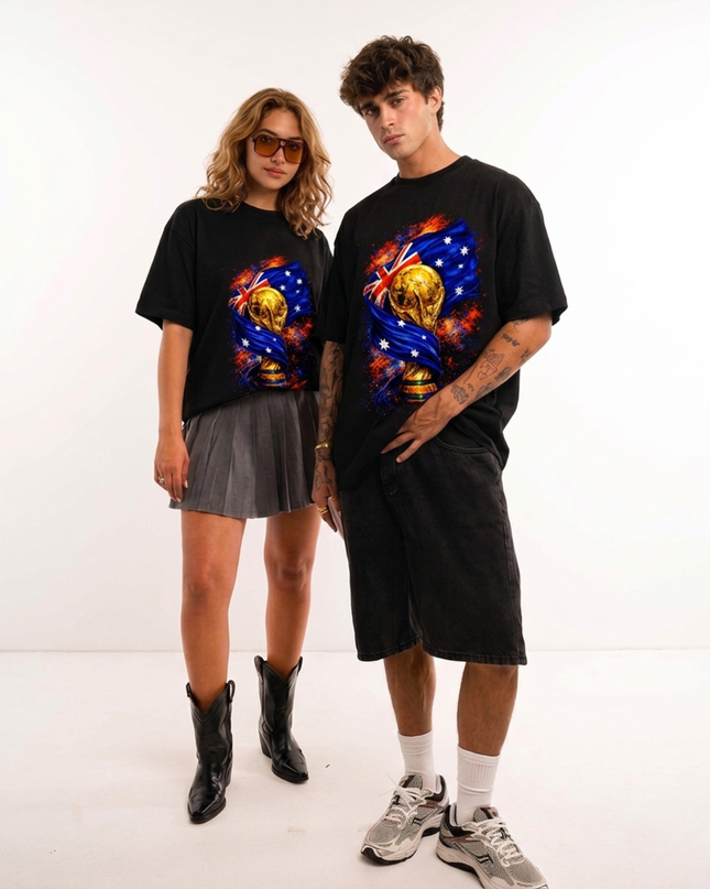 T-shirt de supporter unisexe avec le drapeau de la coupe du monde de football australienne
