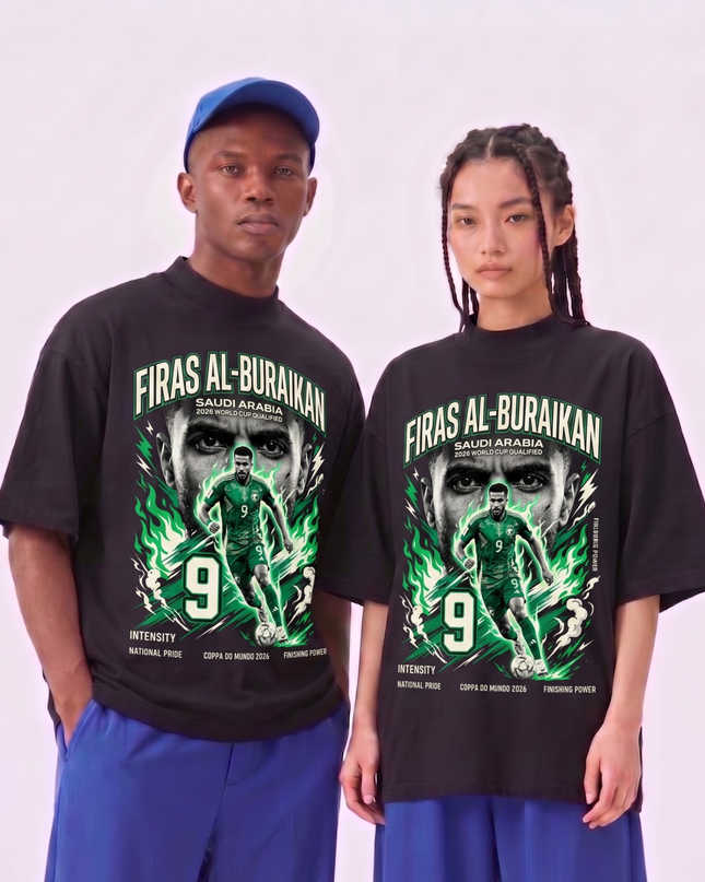 T-Shirt Unisexe Firas Al-Buraikan #9 Arabie Saoudite Qualification Coupe du Monde 2026
