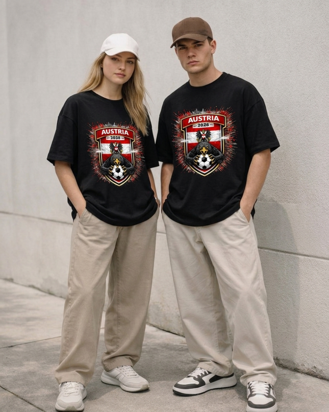 T-shirt fan unisexe de football Autriche 2026 avec écusson Eagle Crest