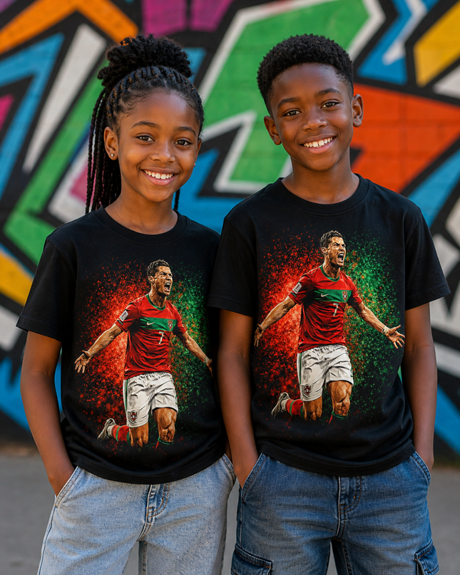 Cristiano Ronaldo Portugal #7 Celebration Roar Kids Fan T-Shirt