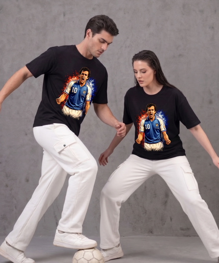 T-shirt unisexe fan Zinedine Zidane #10 France Tricolore Célébration Feu