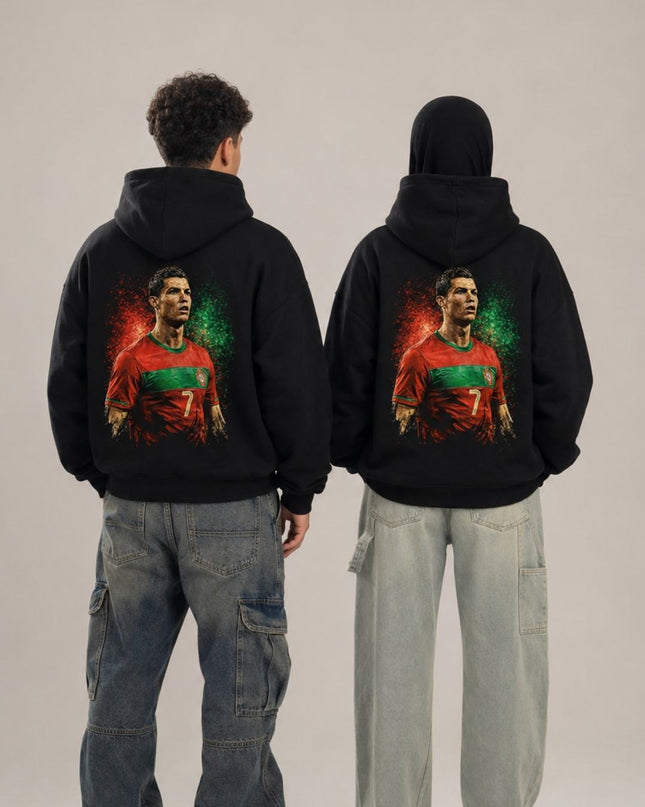 Cristiano Ronaldo #7 Portugal Intense Stare Paint Splatter Artistic Portrait Adult Fan Hoodie
