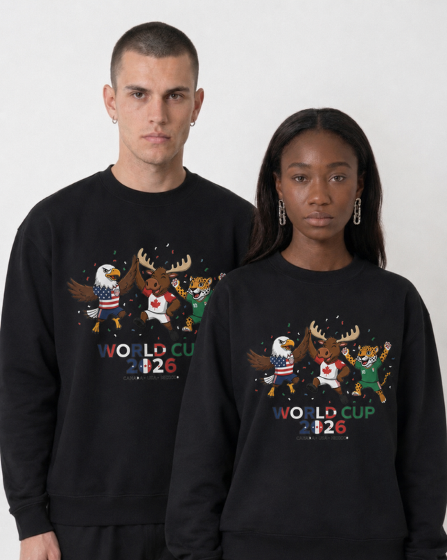 World Cup 2026 Canada USA Mexico Mascots Unisex Fan Crewneck