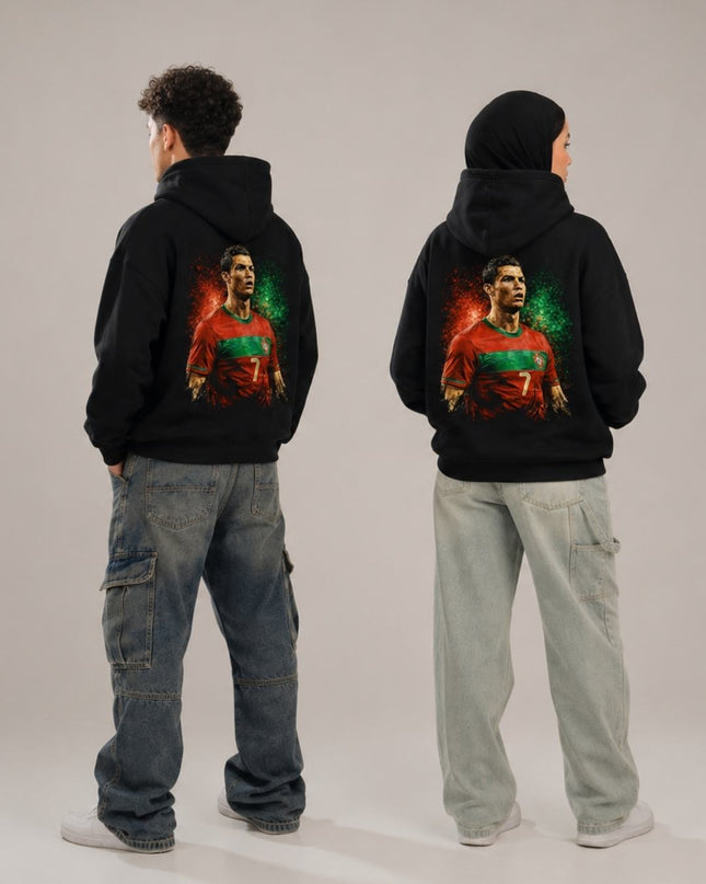 Cristiano Ronaldo #7 Portugal Intense Stare Paint Splatter Artistic Portrait Adult Fan Hoodie