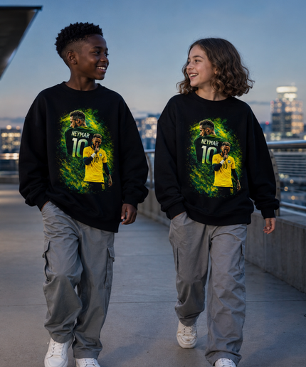 Neymar Jr Brazil #10 Green Yellow Paint Splash Shhh Celebration Portrait Kids Fan Crewneck