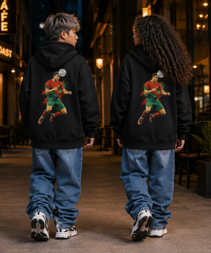 Cristiano Ronaldo Portugal #7 Iconic Header Jump Green-Red Splash Kids Fan Hoodie