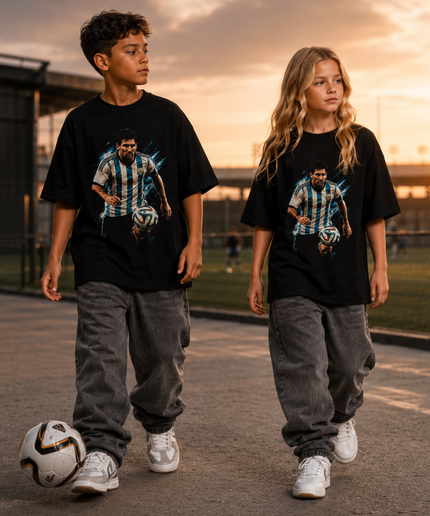 Lionel Messi Argentina Blue Splash Dribble Action Kids Fan T-Shirt