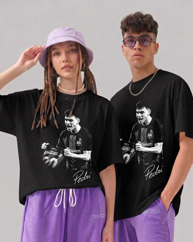 T-shirt unisexe fan Pedri Espagne Barcelone Célébration Signature