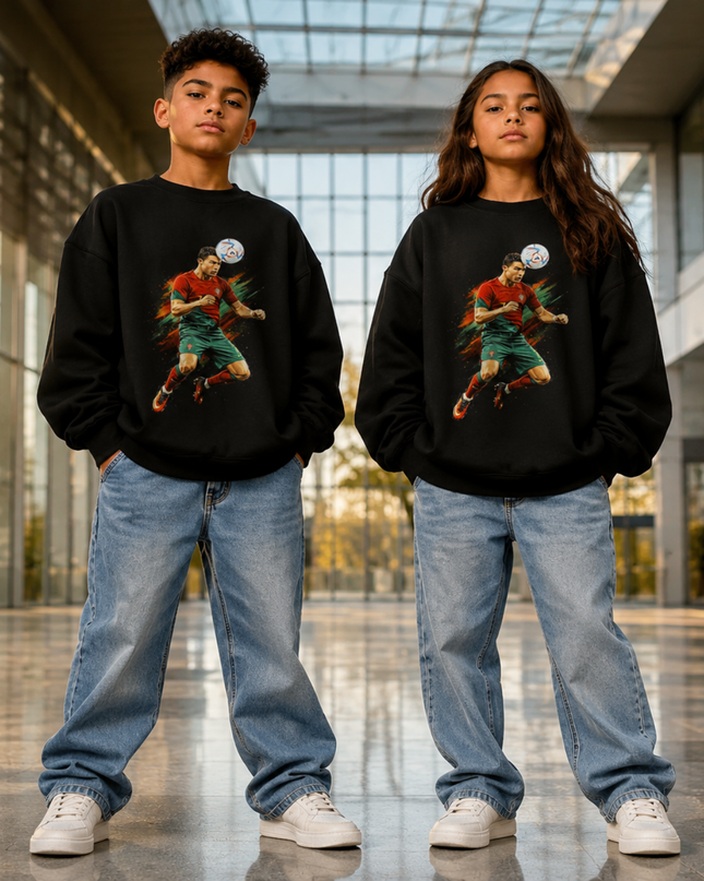 Cristiano Ronaldo Portugal #7 Header Action Paint Splash Kids Fan Crewneck