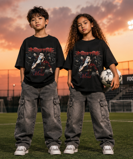 Lionel Messi Barcelona Monster Gothic Metal Collage Kids Fan T-Shirt
