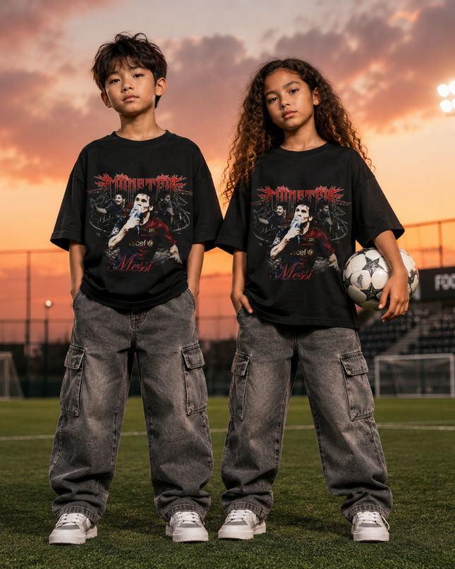 T-shirt Enfant Fan Lionel Messi Barcelone Monstre Gothique Métal Collage