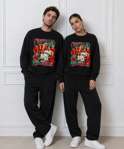 Cristiano Ronaldo Portugal Real Madrid Red Green Vintage Rap Bootleg Multi-Kit Collage Unisex Fan Crewneck