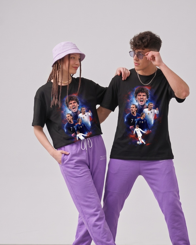 T-shirt unisexe pour les fans Antoine Griezmann #7 France Galaxy Multi-Actions Collage