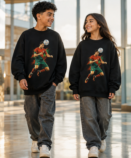 Cristiano Ronaldo Portugal #7 Header Action Paint Splash Kids Fan Crewneck