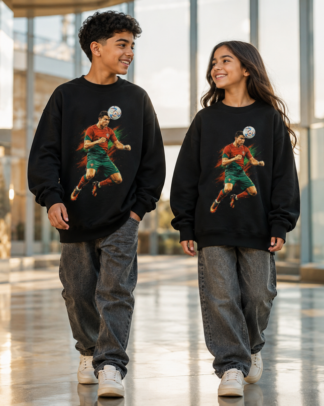 Cristiano Ronaldo Portugal #7 Header Action Paint Splash Kids Fan Crewneck
