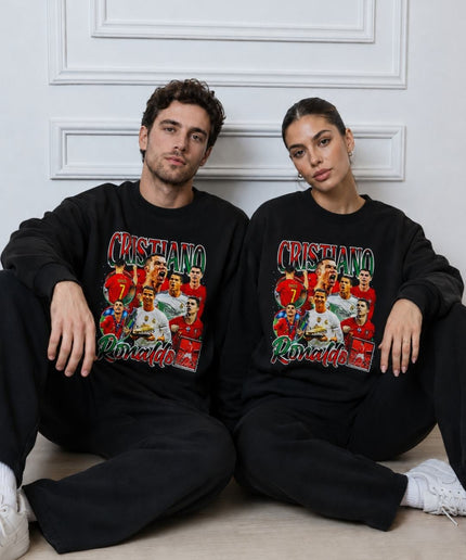 Cristiano Ronaldo Portugal Real Madrid Red Green Vintage Rap Bootleg Multi-Kit Collage Unisex Fan Crewneck