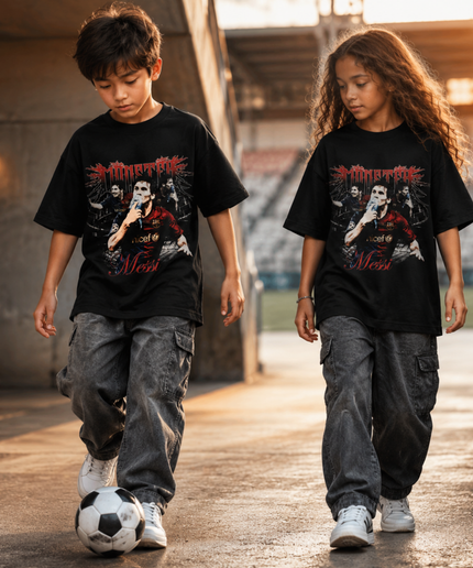 Lionel Messi Barcelona Monster Gothic Metal Collage Kids Fan T-Shirt