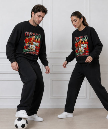 Cristiano Ronaldo Portugal Real Madrid Red Green Vintage Rap Bootleg Multi-Kit Collage Unisex Fan Crewneck