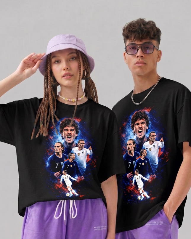 T-shirt unisexe pour les fans Antoine Griezmann #7 France Galaxy Multi-Actions Collage