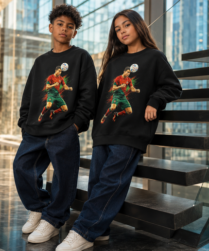 Cristiano Ronaldo Portugal #7 Header Action Paint Splash Kids Fan Crewneck