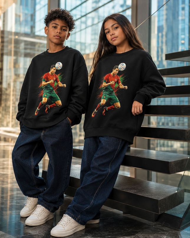 Cristiano Ronaldo Portugal #7 Header Action Paint Splash Kids Fan Crewneck