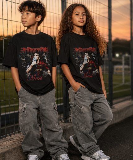 Lionel Messi Barcelona Monster Gothic Metal Collage Kids Fan T-Shirt