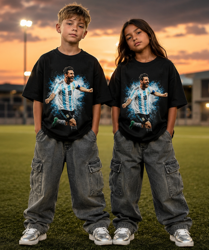 Lionel Messi Argentina #10 Blue Explosion Celebration Kids Fan T-Shirt
