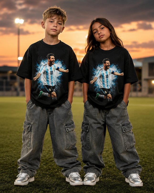 T-shirt Enfant Fan Lionel Messi Argentine #10 Célébration Explosion Bleue