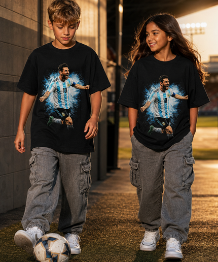 Lionel Messi Argentina #10 Blue Explosion Celebration Kids Fan T-Shirt