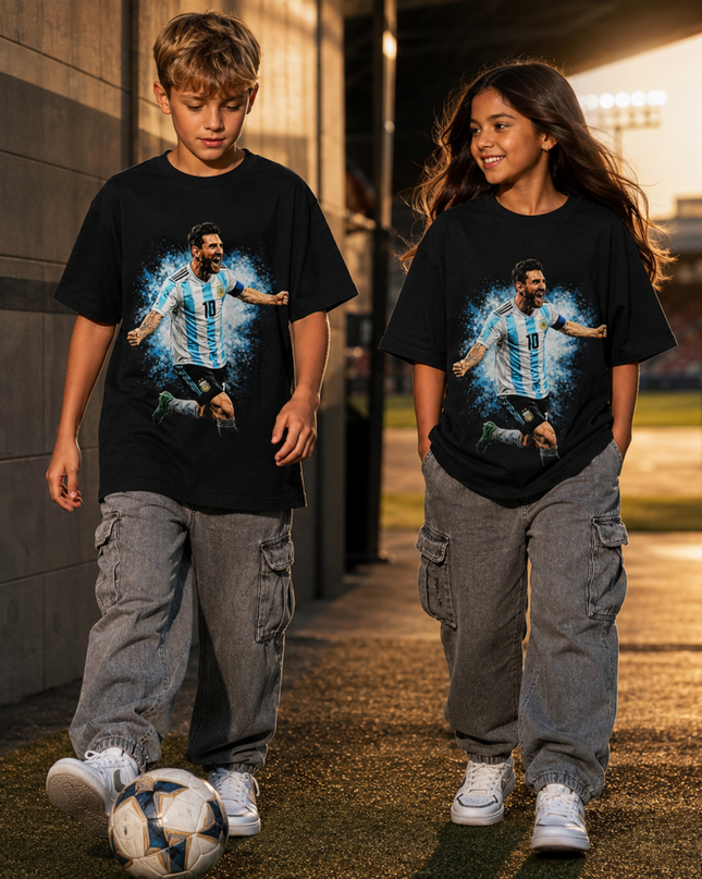 T-shirt Enfant Fan Lionel Messi Argentine #10 Célébration Explosion Bleue
